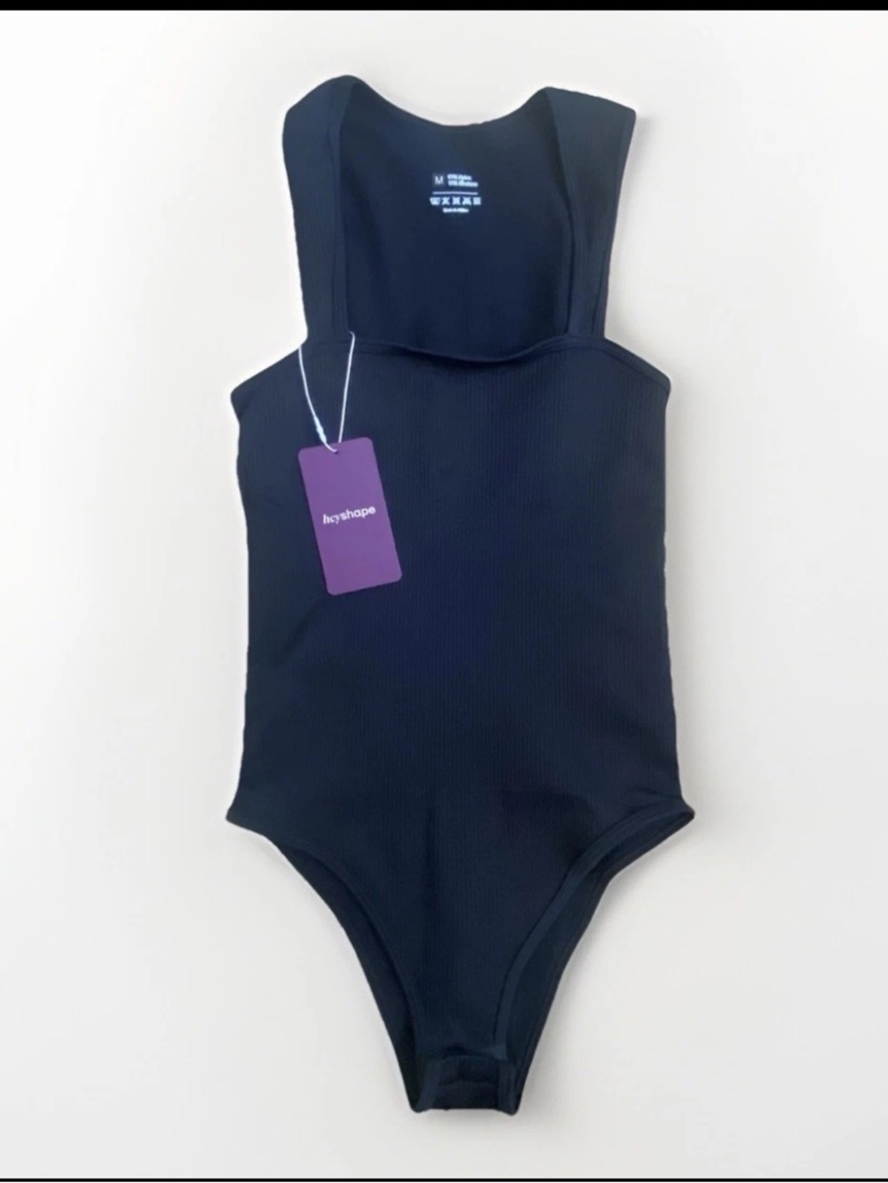 Heyshape Black Ribbed Racer-Back One-Piece Bodysuit